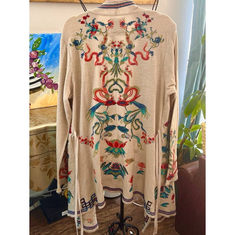 Johnny Was Biya Embroidered Duster Cardigan Cotton Large Absolutely Stunning